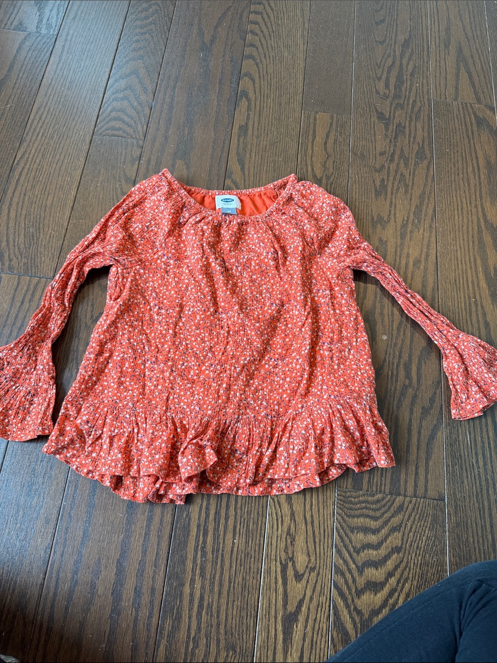 Girl’s Rust Floral Peasant Blouse with Ruffle Hem